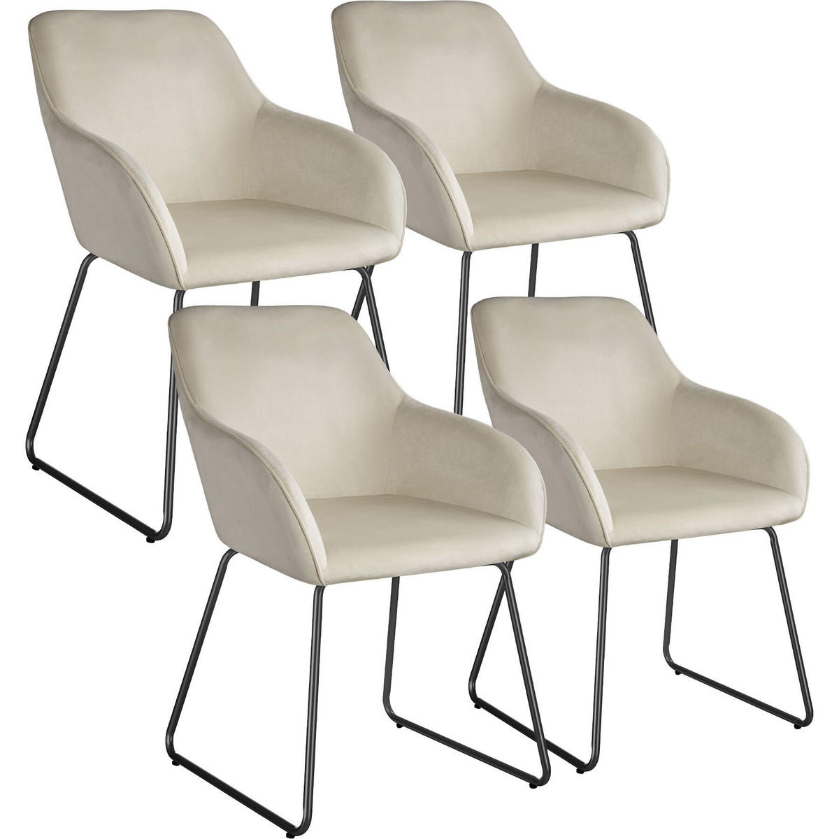 ESSZIMMERSTUHL Jeane,57 x 61 x 85,5 cm, Belastbarkeit 120 kg,Samtoptik creme/schwarz - Schwarz/Samtahornfarben, Kunststoff (57/85.5/61cm) - tectake