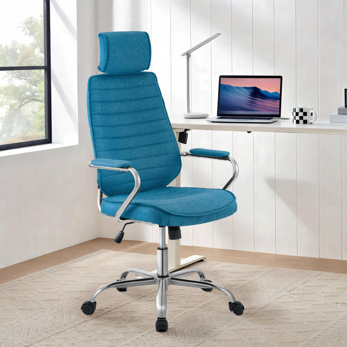 CHEFSESSEL Stoff Blau - Chromfarben/Blau, Textil/Metall (60/117/67cm) - CLP