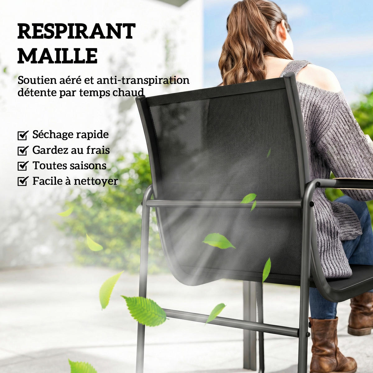 GARTENTISCHGRUPPE DE-18119 7-teilig, Glasplatte, Mesh-Bezug Schwarz - Schwarz, Metall - ComfortXL