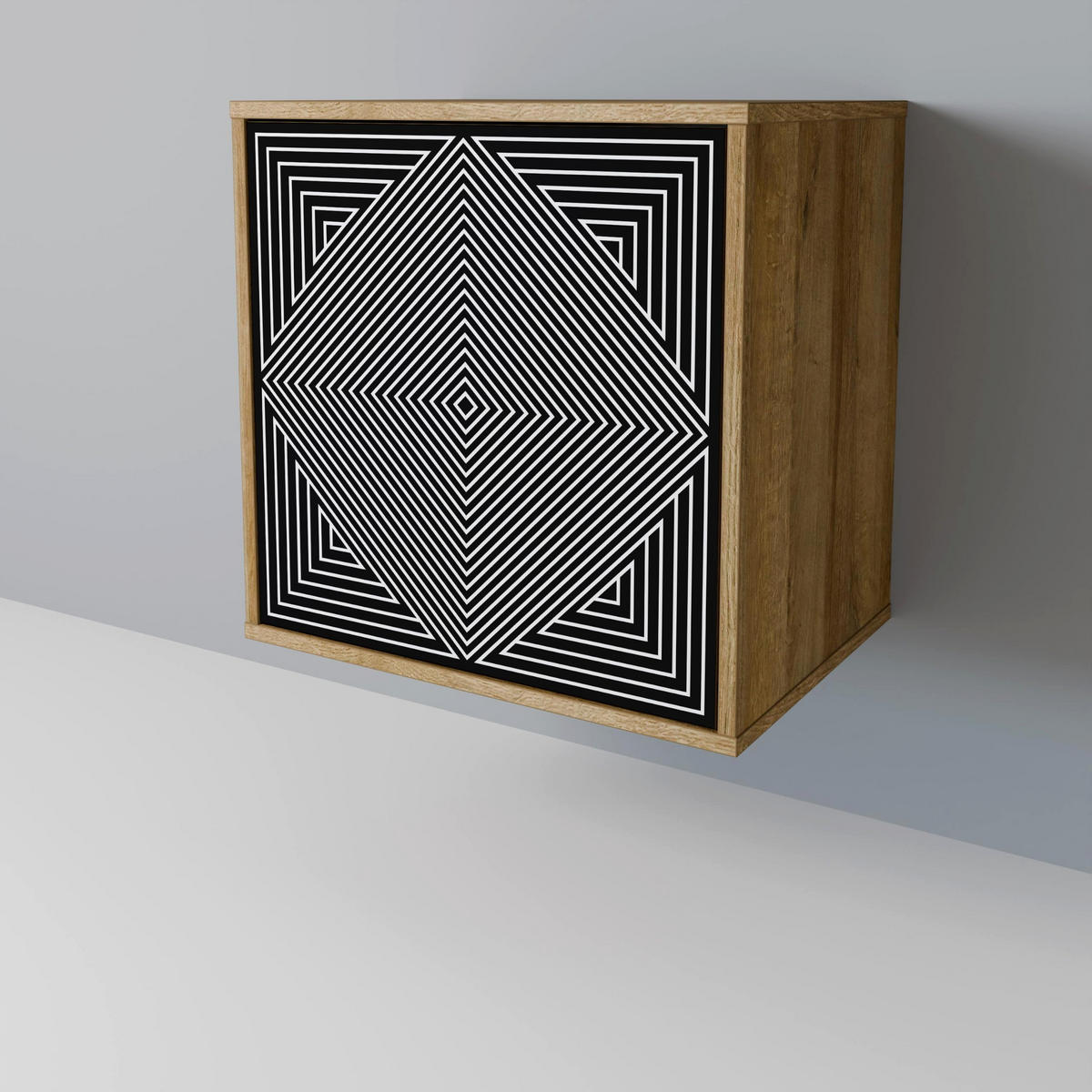 SIDEBOARD POLYGON ILLUSION, Eichefarben, 57,5x42x72,5 cm, Schwarze Metallfüße - Eichefarben/Multicolor, Holzwerkstoff/Metall (57.5/72.5/42cm) - SpaceRebels