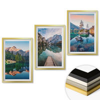 WANDBILDER 3er Set - 40x60 cm Goldrahmen - Spiegelung des Waldes in Bergseen - Goldfarben, Kunststoff (40/60cm) - ArtPrintCave