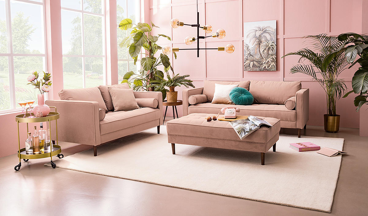 2-SITZER SOFA - Samt - Rosa, Textil (150/80/86cm) - home24