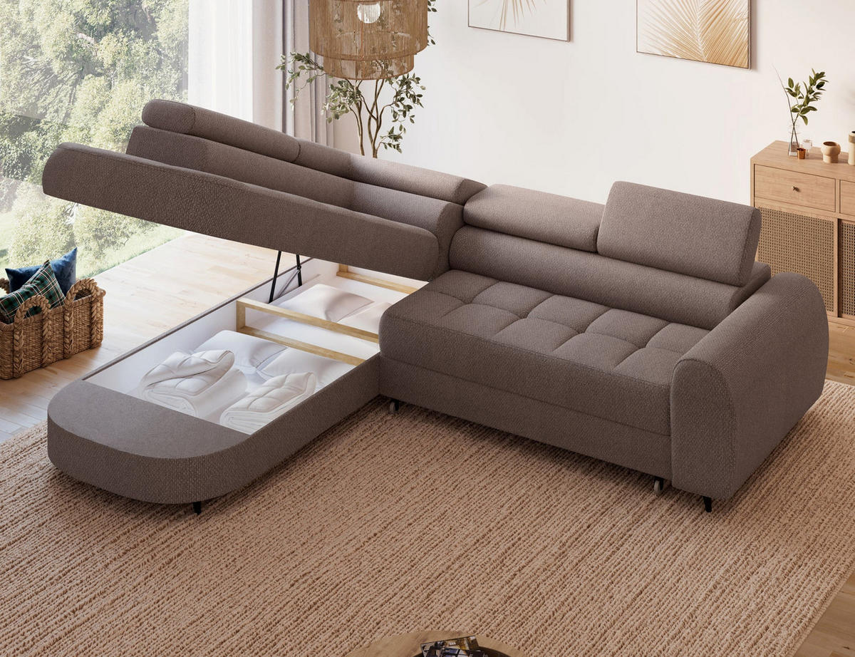 ECKSOFA Vesteria mit Schlaffunktion und Bettkasten – Modernes Design, verstellbare Kopfstützen und hoher Sitzkomfort - Braun, Kunststoff (279/72cm) - Wohnideebilder