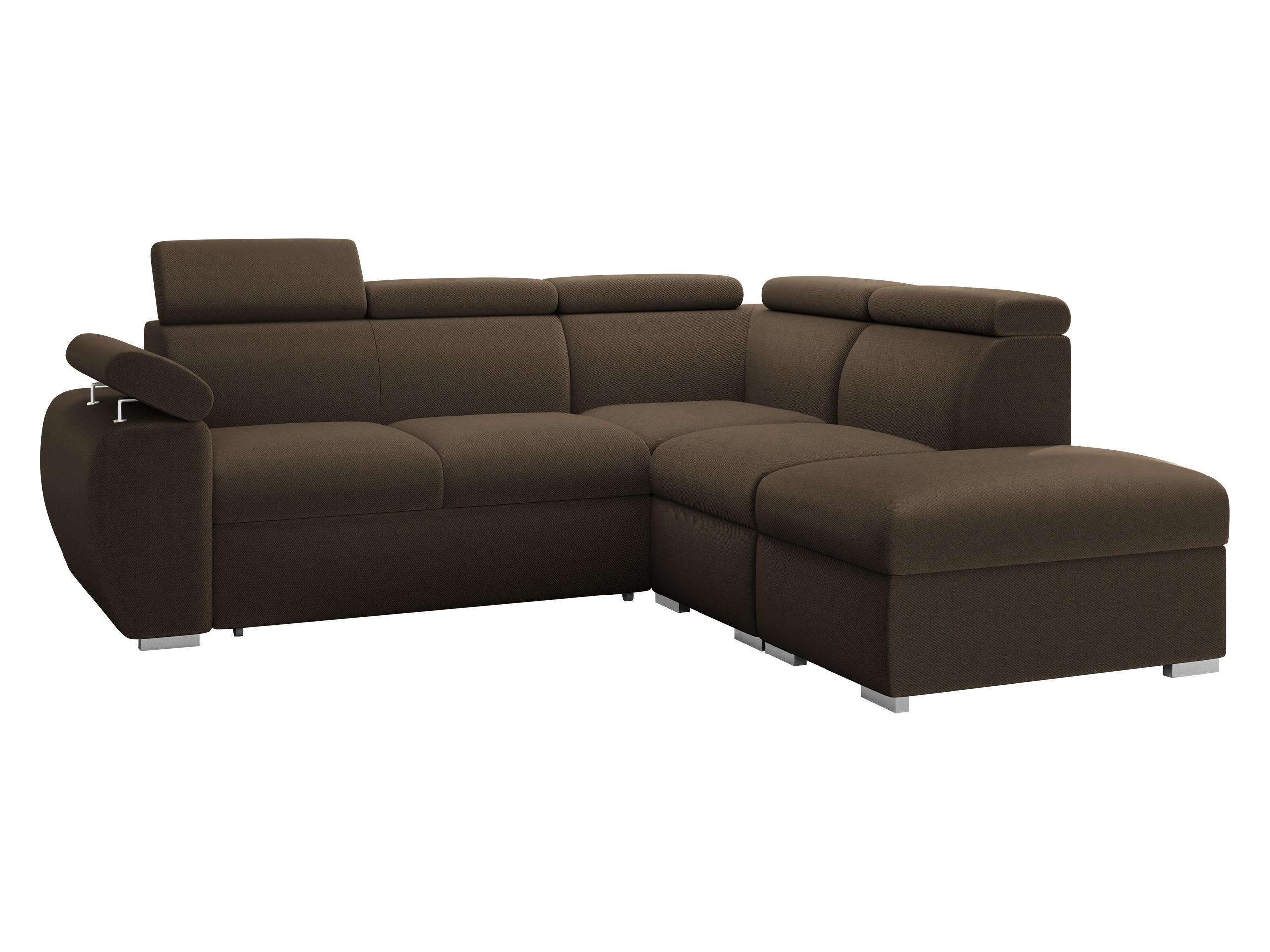 ECKSOFA Boston 2RR1P, Seite: Rechts 2R+R+1P(65)+PUFAP - Silberfarben/Braun, Holz/Textil (260/230cm) - MIRJAN24