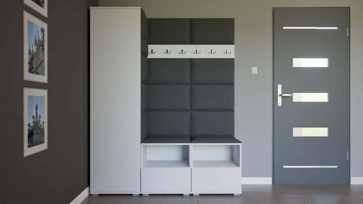 GARDEROBEN-SET Nela II mit gepolsterten Paneelen 150/187/40 - Dunkelgrau/Silberfarben, Holzwerkstoff/Kunststoff (150/187/40cm)