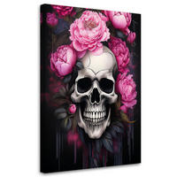 WANDBILD totenkopf rosa pfingstrosen blumen - Pink, Textil (40/60cm) - Feeby