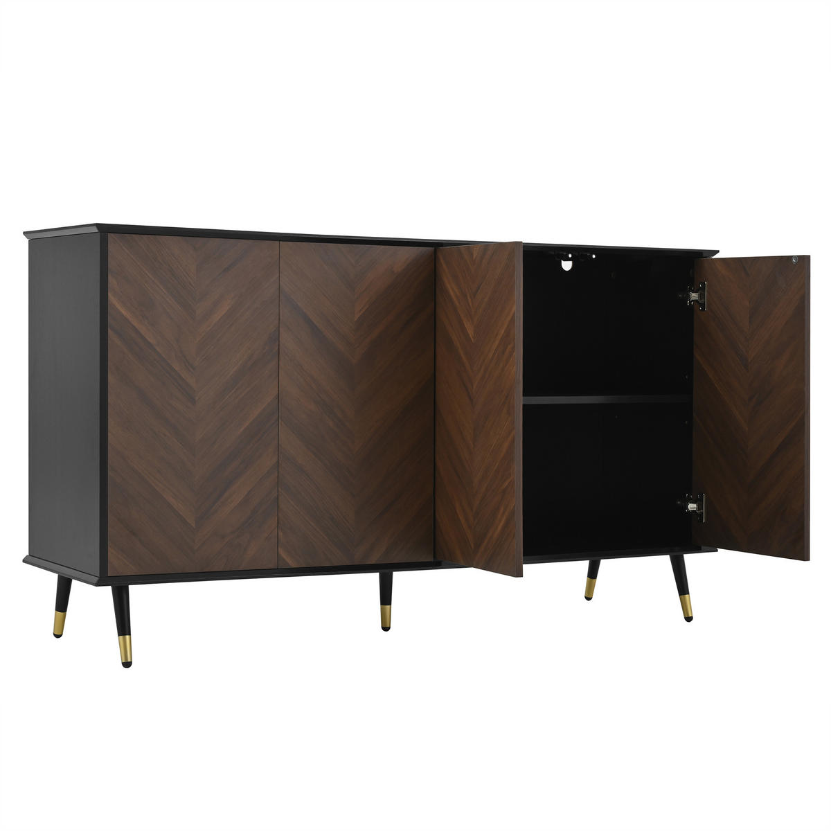SIDEBOARD aus MDF 140x40x80 cm Schwarz/Braun mit 4 Türen, höhenverstellbaren Regalen und Soft-Close - Schwarz, Holzwerkstoff (140/80/40cm) - Modfu