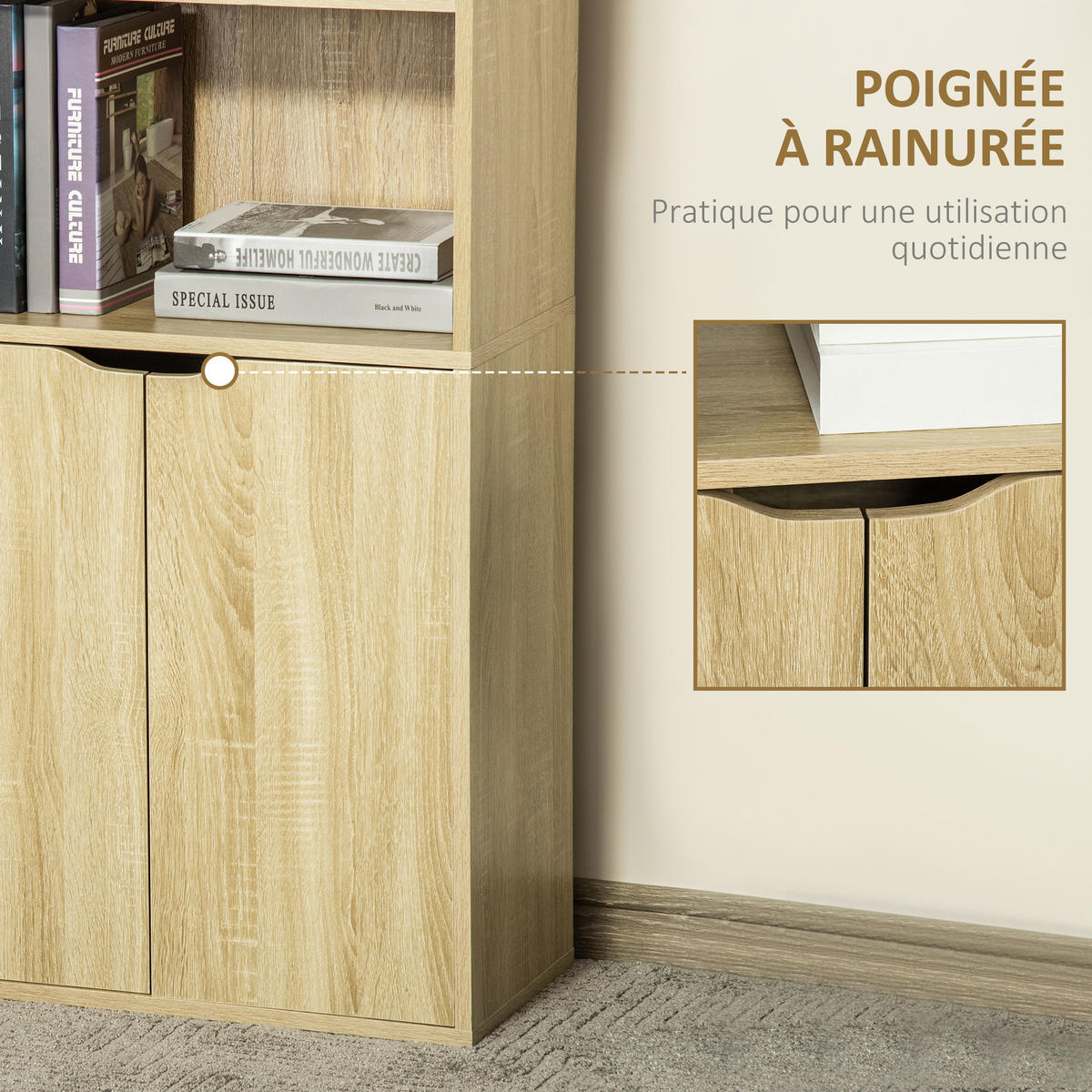 AKTENREGAL DE-14464 mit 4 offenen Fächern und 2 Türen Naturholz - Naturfarben, Holzwerkstoff (29/180/59cm) - ComfortXL