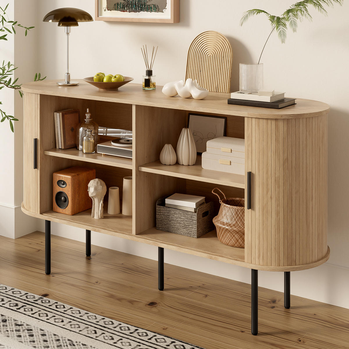 SIDEBOARD Rolltüren Metallbeine - Naturfarben, Holz (140/78/40cm) - Fortuna Lai