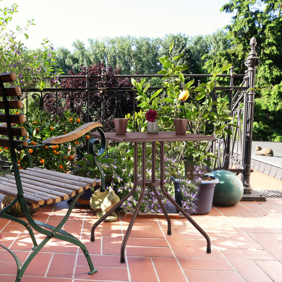 GARTENTISCH - Braun, Kunststoff/Metall (61/61/75cm) - Relaxdays
