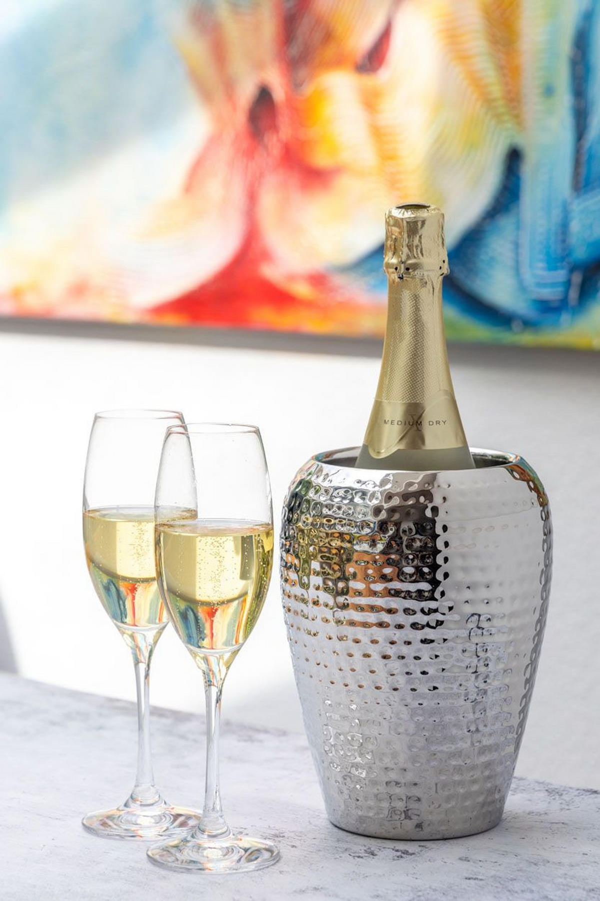 WEIN-/SEKT Flaschenkühler Hammerschlag-Optik (H) 20,5 x (Ø) 15 cm - Silberfarben, Paraffin (15/20.5cm) - Hermann Bauer jun. Kollektion GmbH