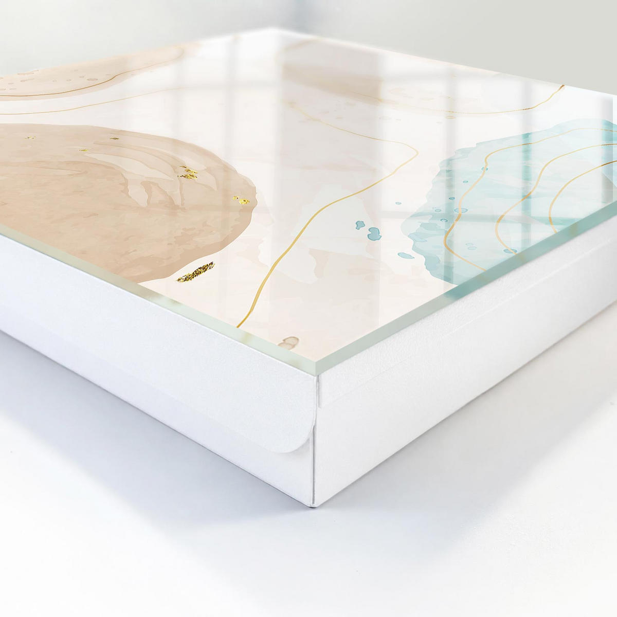SCHLÜSSELBOX Weiß 30x30 cm – Türöffnung nach rechts - Subtile Abstraktion - Beige, Metall (30/30/5cm) - TULUP