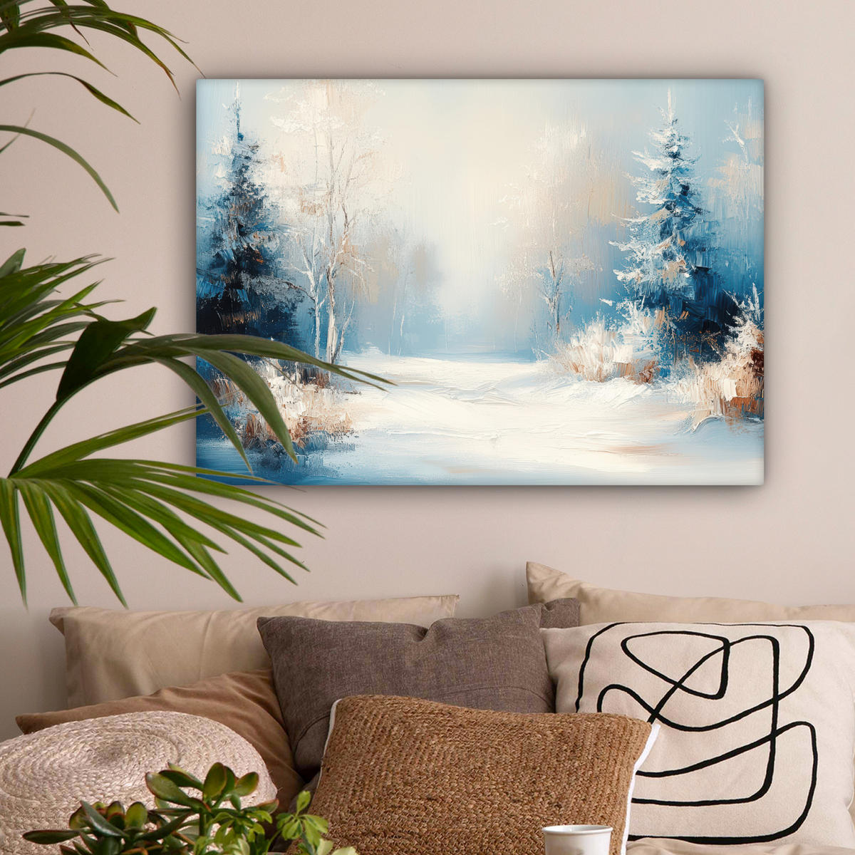LEINWANDBILD Wald - Winter - Natur - Abstrakt - Schnee Wandbilder 80x60 cm - Weiß, Textil (80/60cm) - MuchoWow