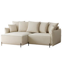 ECKSOFA MARCO Links, mit Schlaffunktion und Bettkasten, Creme - Creme, Textil/Metall (221/148cm) - Idohome