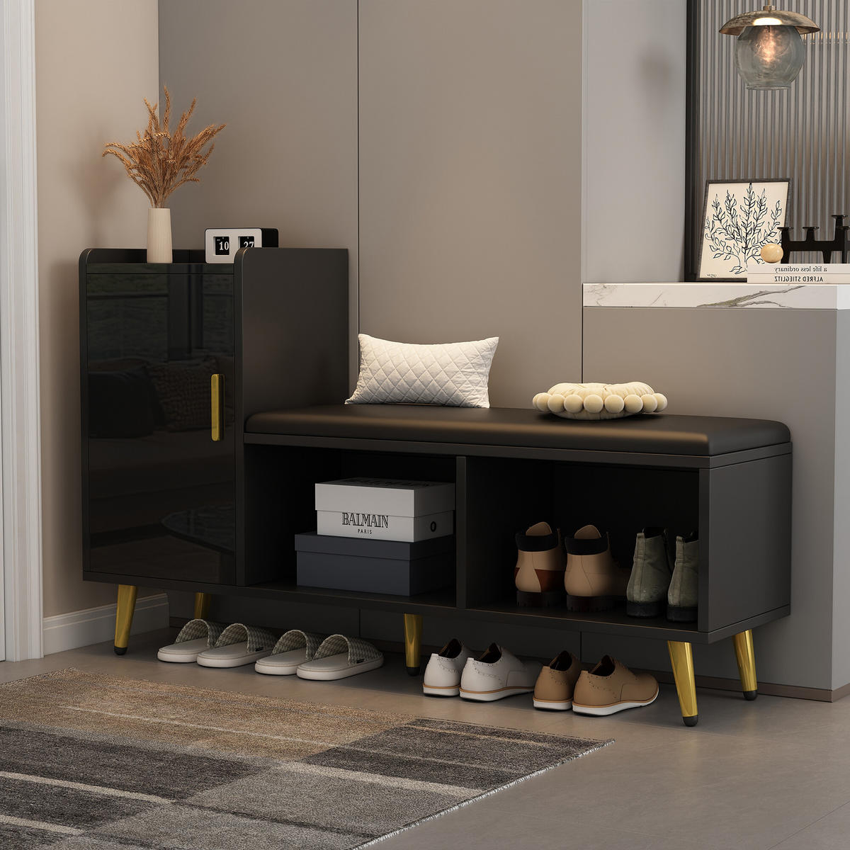 SCHUHSCHRANK Schwarz 120/35/71.5 CM - Schwarz, Holzwerkstoff (35/71.5/120cm) - Urban Meuble
