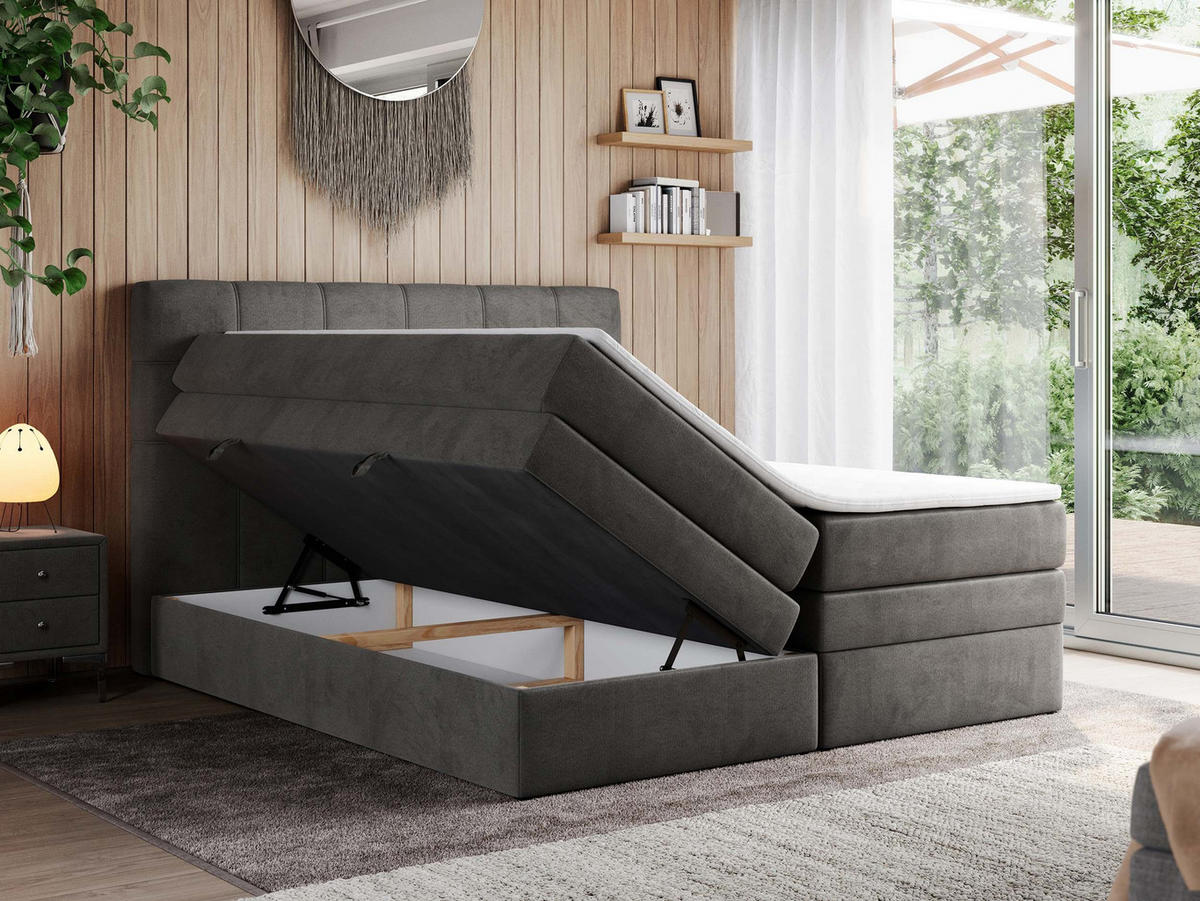 BOXSPRINGBETT ERNI KING 160/200 Dunkelgrau Velvet - H3 - Dunkelgrau, Holz/Textil (160/200cm) - MKS
