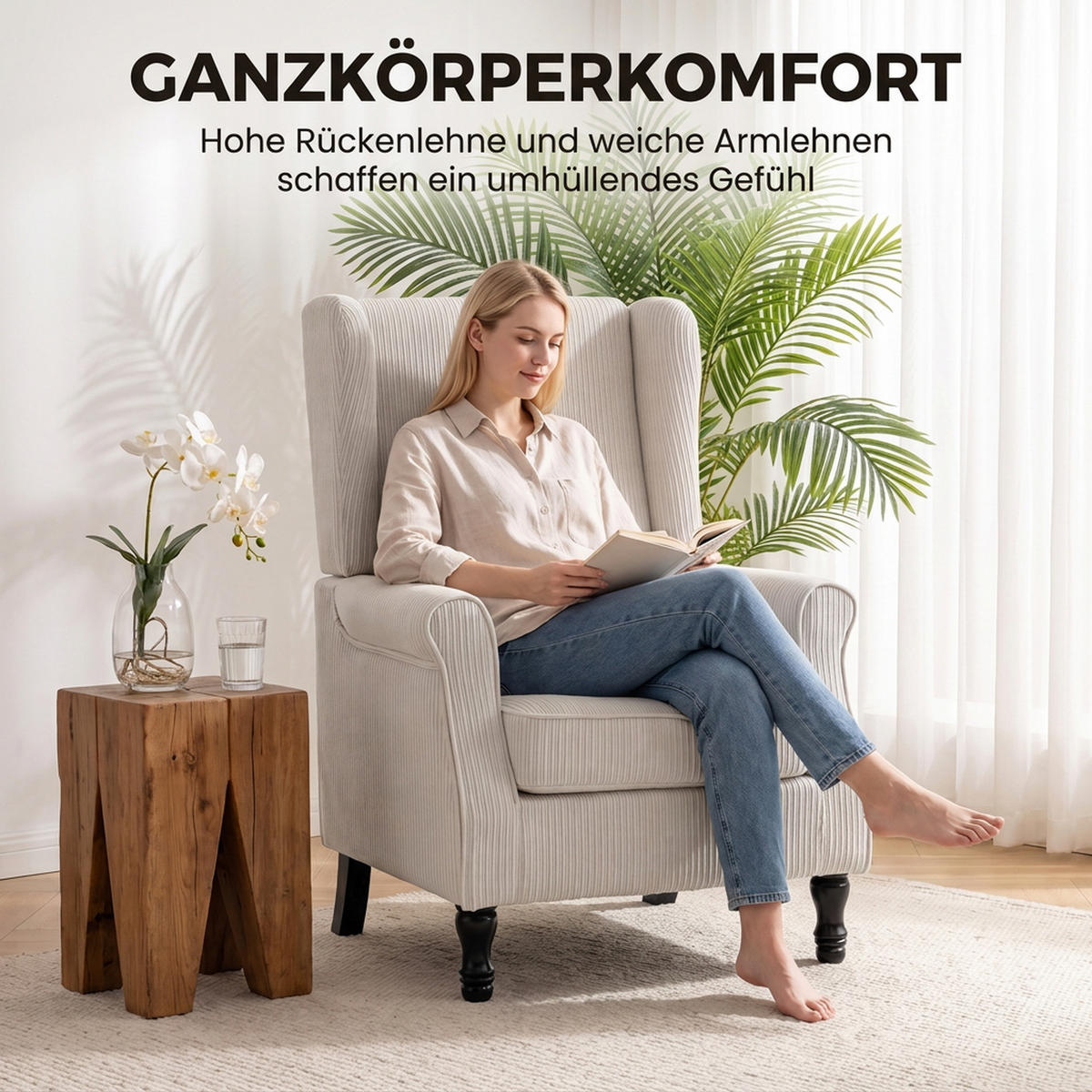 SESSEL Cord Sperrholz Beige - Beige/Schwarz, Holz/Textil (71/105/74cm) - HOMCOM