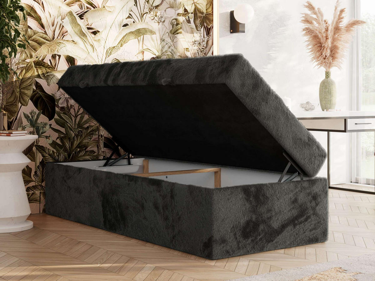 BOXBETT ZERO 90/200 - Dunkelgrau Plüsch - H4 - Topper Visco - Dunkelgrau, Textil (90/200cm) - MKS