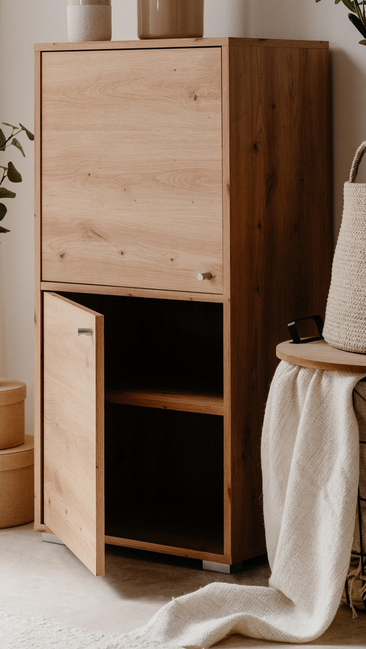 KOMMODE Eiche Artisan 46 x 97 cm, Anrichte mit wechselbarem Türanschlag - Silberfarben/Eiche Artisan, Holzwerkstoff/Kunststoff (46/96.5/33.5cm) - Furn.Design