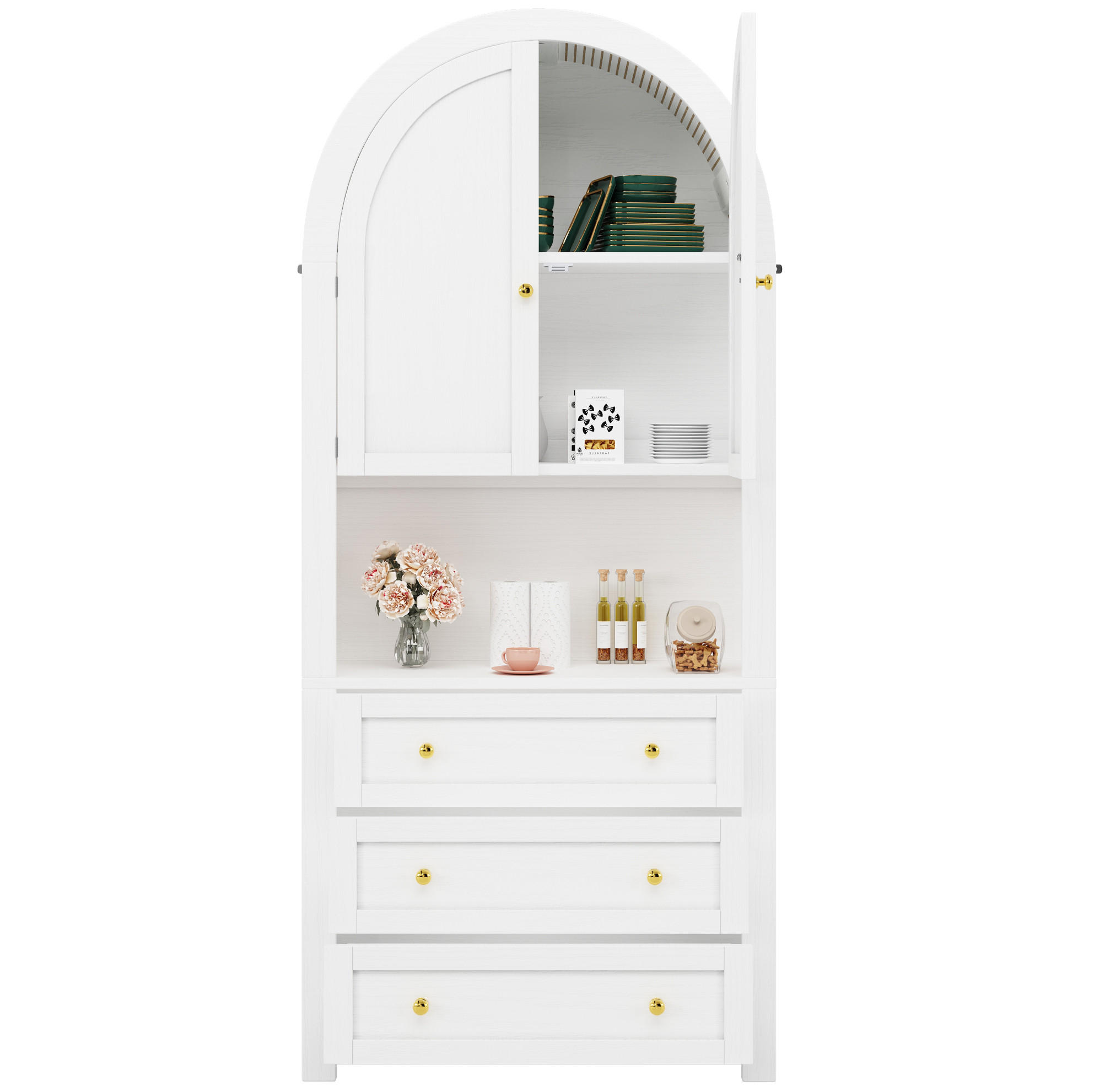 SKŘÍŇ na nádobí 70/35/180 cm bílá, MDF, se zásuvkami a dvířky - bílá, kompozitní dřevo (70/180/35cm) - BEAOK