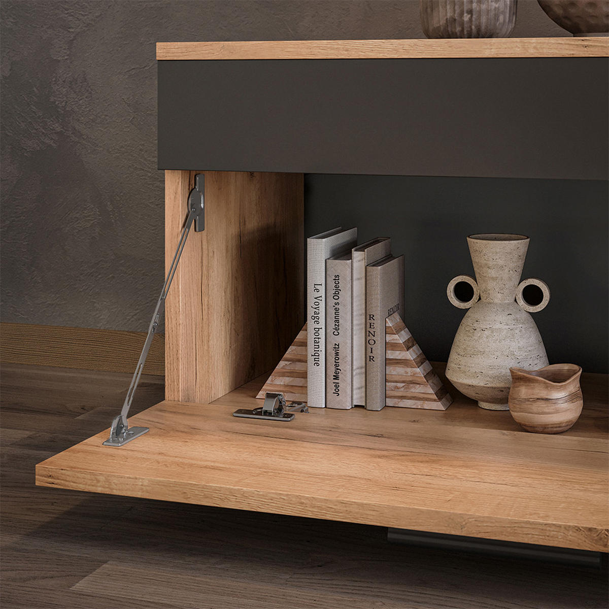 POLICE NA KNIHY Berno Zlatý dub power/antracit - medově dubová/antracitová, kompozitní dřevo (70.8/38.9/35.3cm) - Vicco