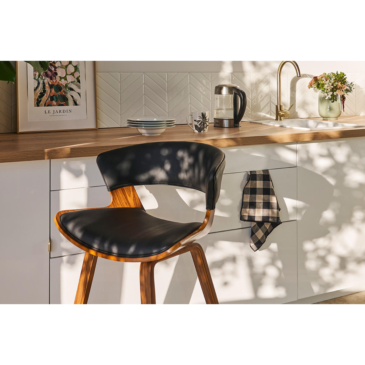 BARHOCKER Schwarz Dunkles Holz H65 cm SYRAH - Walnussfarben, Holz (51/92/53cm) - Miliboo