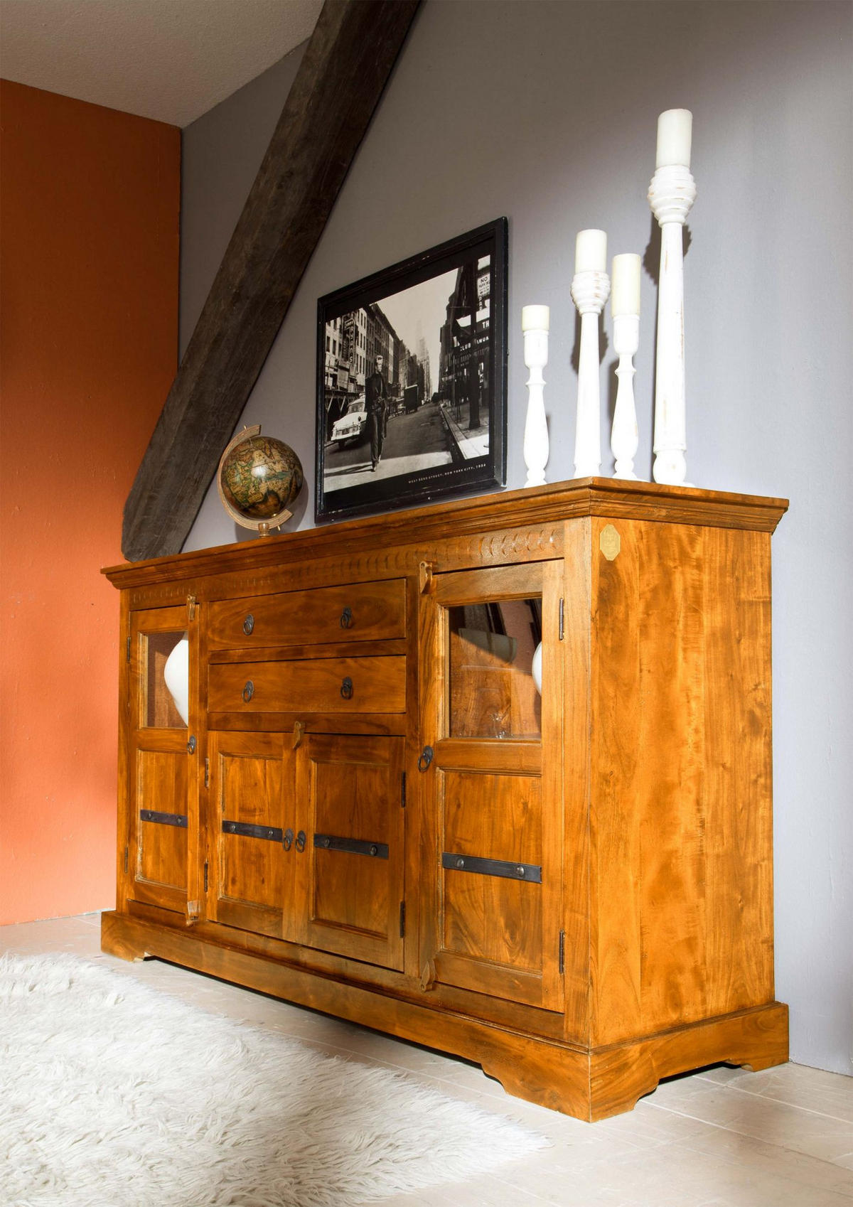 SIDEBOARD Akazie 181x50x100 honig lackiert OXFORD #0453 - Braun, Holz (181/100/50cm) - Massivmoebel24