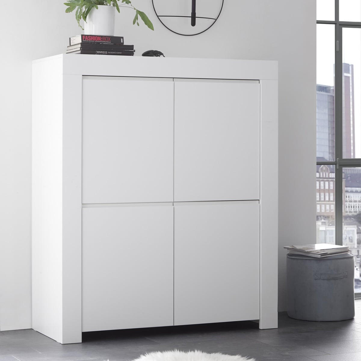 HIGHBOARD mit 4 Türen H140 cm - Firenze - Weiß, Holzwerkstoff (110/140/42cm) - Calicosy