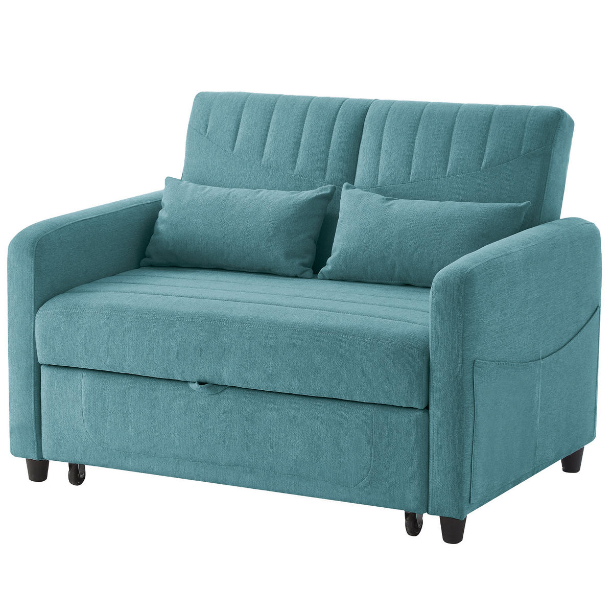 SCHLAFSOFA Baumwoll-Leinen mit Ausziehfunktion und verstellbarer Rückenlehne Antik Blaugrün 114/77/82,5 cm - Türkis, Textil (77/82.5/114cm) - Redom