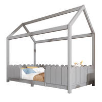 KINDERHAUSBETT 90/200 cm Grau aus Massivholz und MDF mit Rausfallschutz und Lattenrost - Grau, Holz (90/200cm) - OKMYHOME