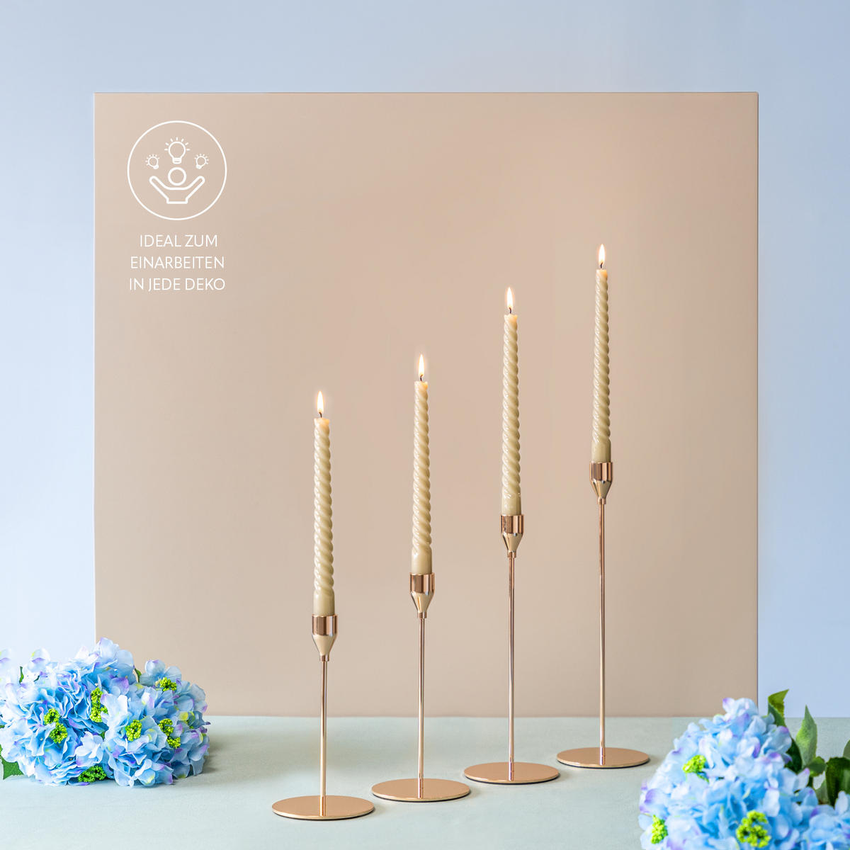 KERZENHALTER 4er-Set, Gold, Aluminium, Stahl - Roségold, Metall (10/32/10cm) - bremermann