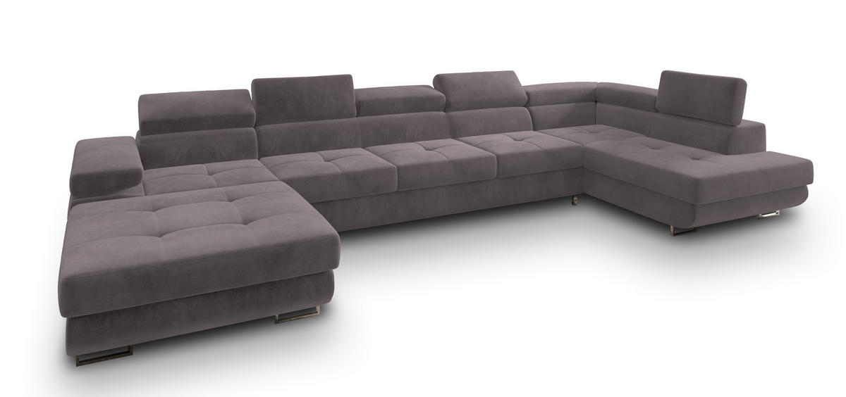 WOHNLANDSCHAFT TORIVA R-S Lila Velours-Stoff mit Schlaffunktion - Lila, Holz (418/90/202cm) - MASSENO