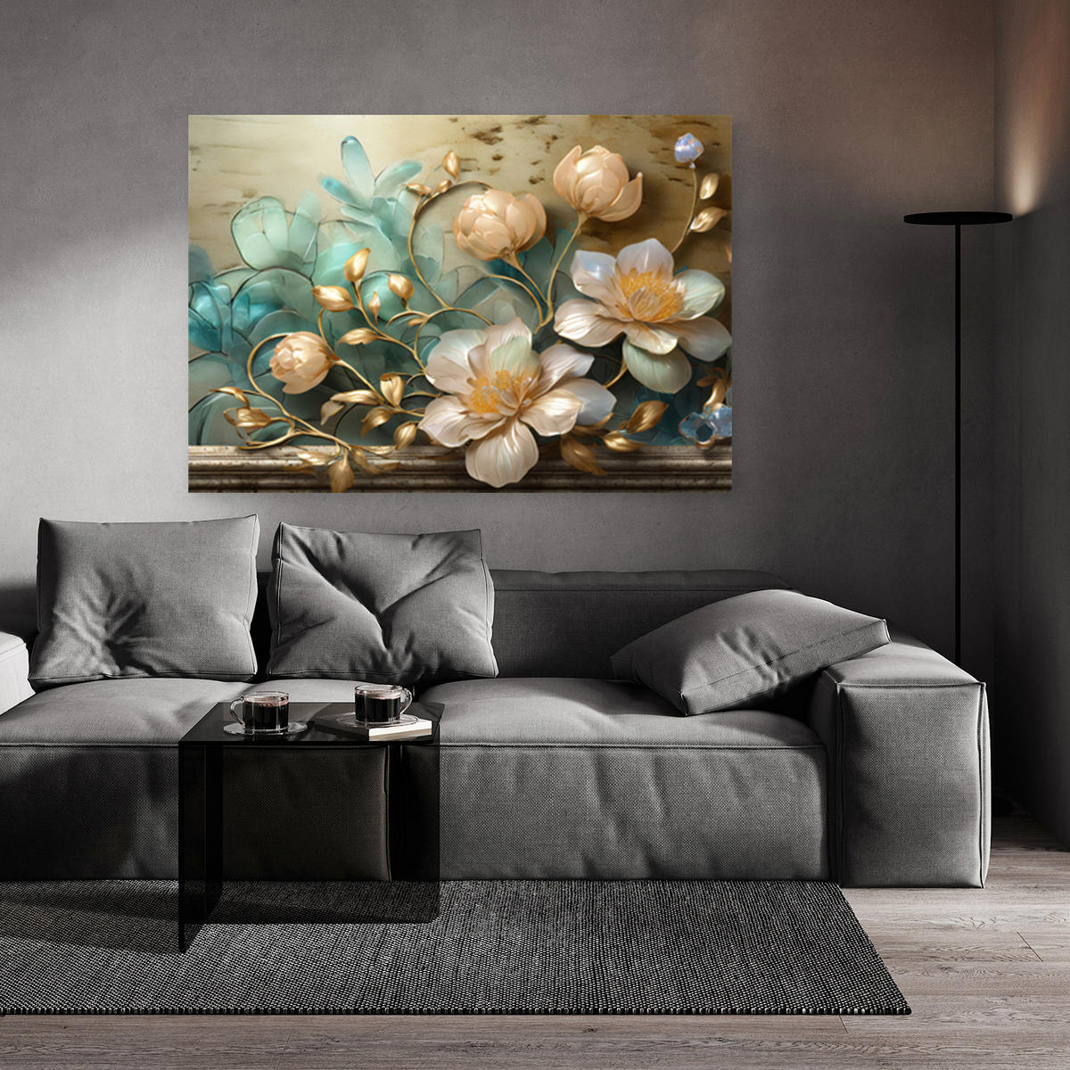 WANDBILD glas abstrakt blumen - Multicolor, Textil (60/40cm) - Feeby