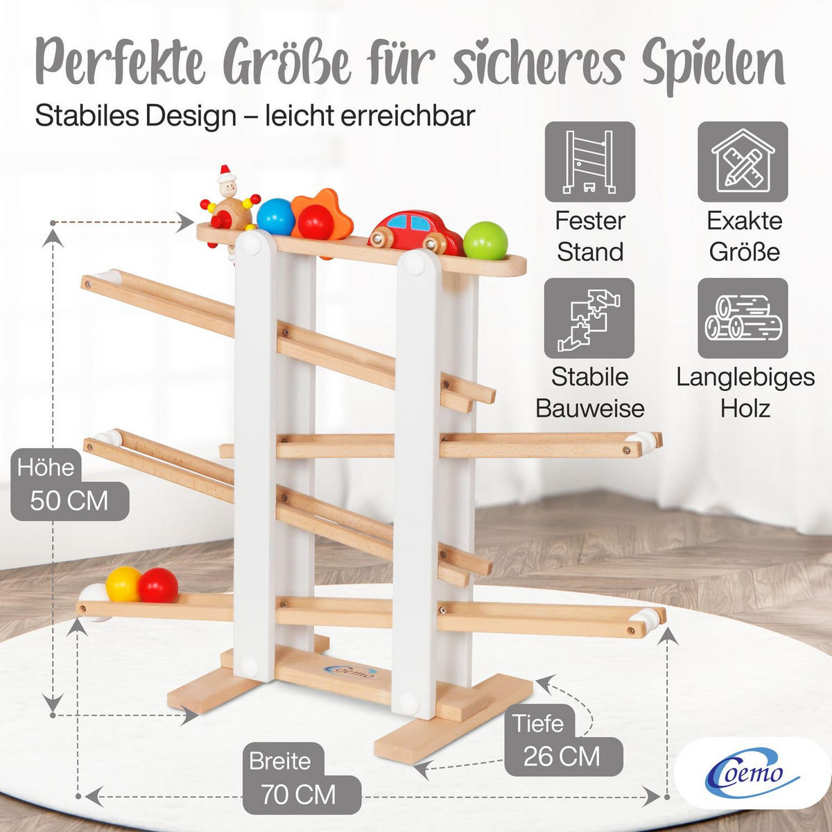 KUGELBAHN L Holz Grau mit 7 Roll Elementen - Grau, Holz (26/70cm) - Coemo