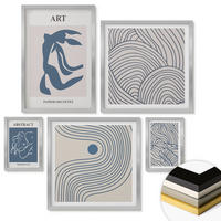 WANDBILDER 5er Set - 50x50 cm & 20x30 cm & 40x60 cm Silberner Rahmen - Abstrakte blaue Linien - Silberfarben, Kunststoff (40/60cm) - ArtPrintCave