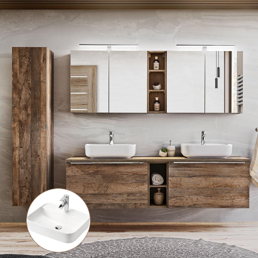 BADMÖBEL-SET 12-TLG. Puebla-56 - Braun, Holzwerkstoff (225/200/46cm) - Lomado