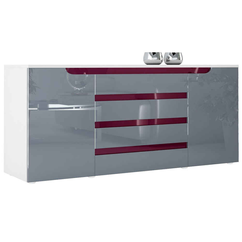 SIDEBOARD Sintra Grau Hochglanz / Brombeer Hochglanz - Grau, Holzwerkstoff (166/72/35cm) - Vladon