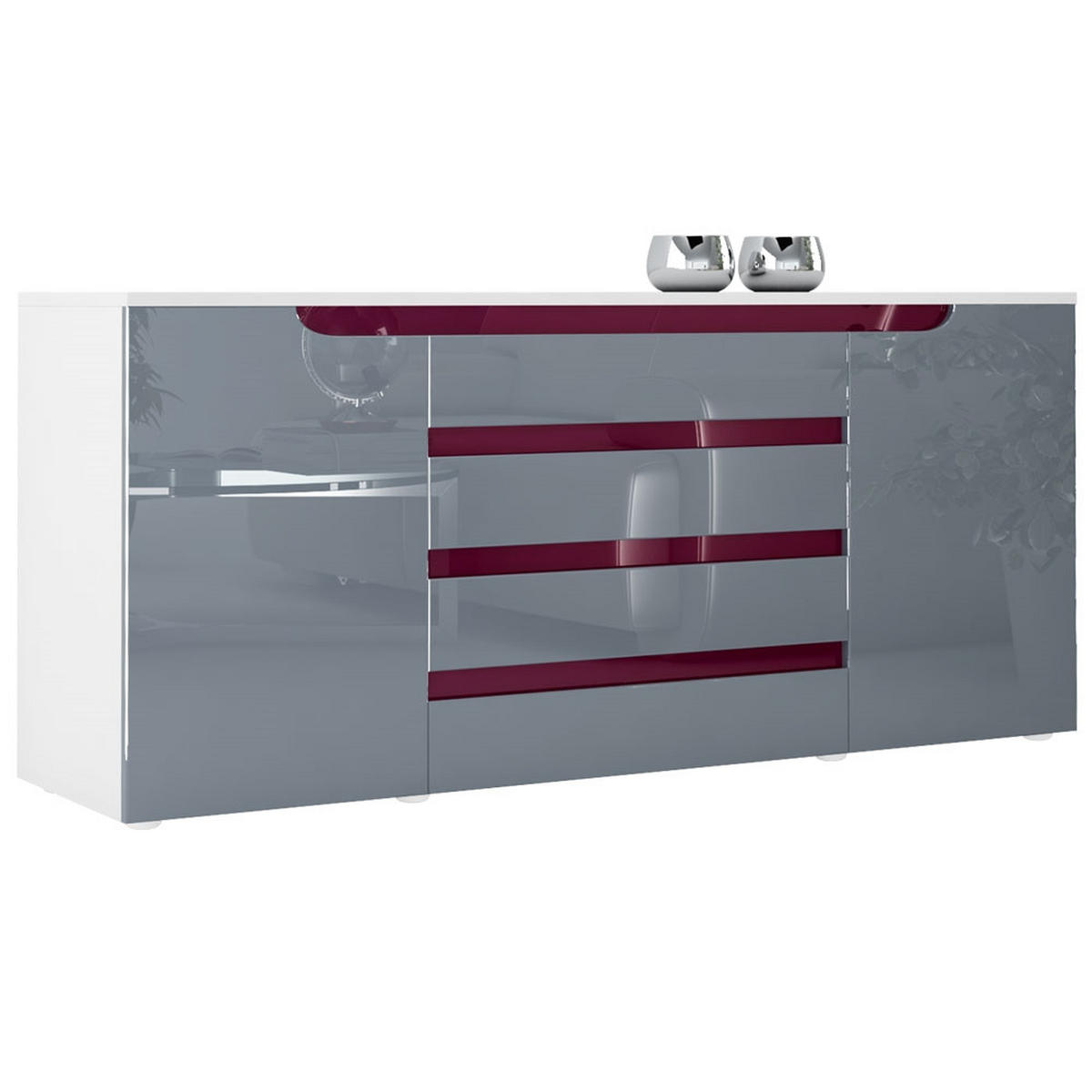 SIDEBOARD Sintra Grau Hochglanz / Brombeer Hochglanz - Grau, Holzwerkstoff (166/72/35cm) - Vladon