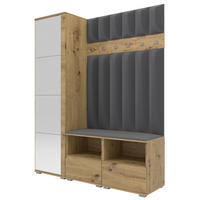 GEPOLSTERT Garderoben-Set Nela II LUX (Spiegel – Farbe Eiche Artisan + Stoff Trinity 15) - Dunkelgrau/Silberfarben, Holz/Holzwerkstoff (150/187/40cm) - Ravio