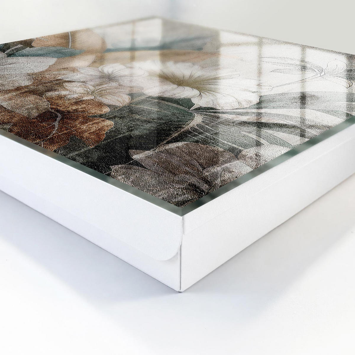 SCHLÜSSELBOX Weiß 30x30 cm – Türöffnung nach rechts - Blumen Natur - Beige, Metall (30/30/5cm) - TULUP