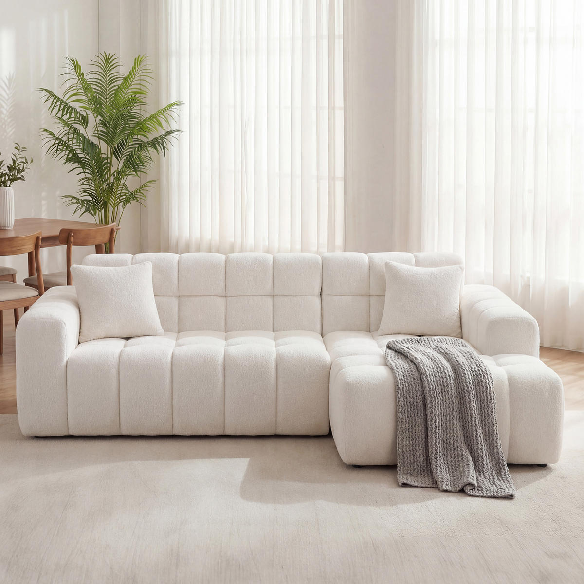 ECKSOFA 249,94/99,82/59,94 cm weiß aus Samt mit flexiblen Modulen und Vakuumverpackung - Weiß, Textil (249.94/99.82cm) - OKWISH