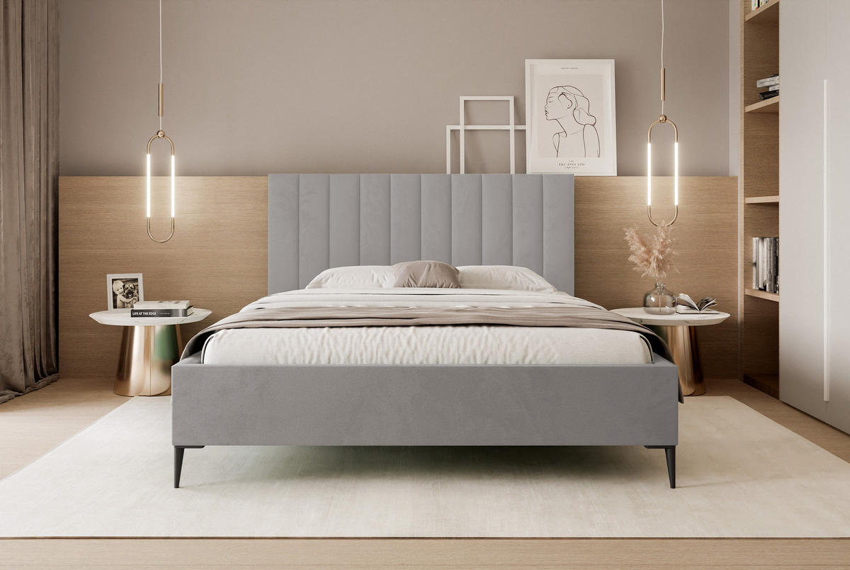 POLSTERBETT Mona SLIM III Polsterbett für Ihr Schlafzimmer in VELUTTO Stoff, 200x200 cm Grau - Schwarz/Grau, Holzwerkstoff/Kunststoff (200/200cm) - DomoHome