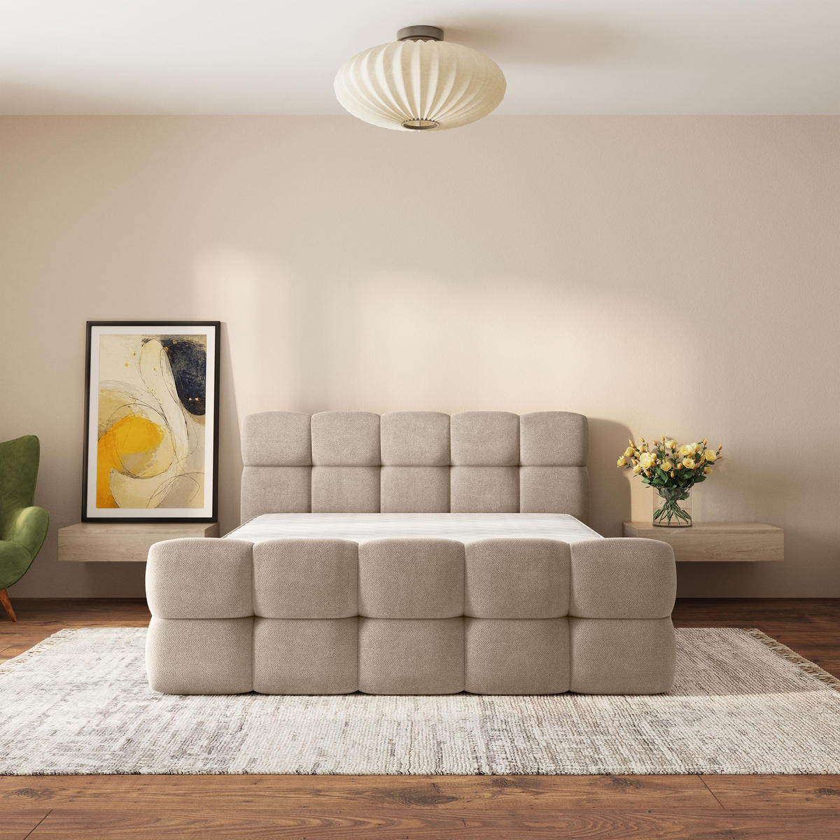 ČALOUNĚNÁ POSTEL ELIZJA 120x200 cm, s úložným prostorem, Béžová - SORO 21 - béžová, dřevo/textil (120/200cm) - MASSENO