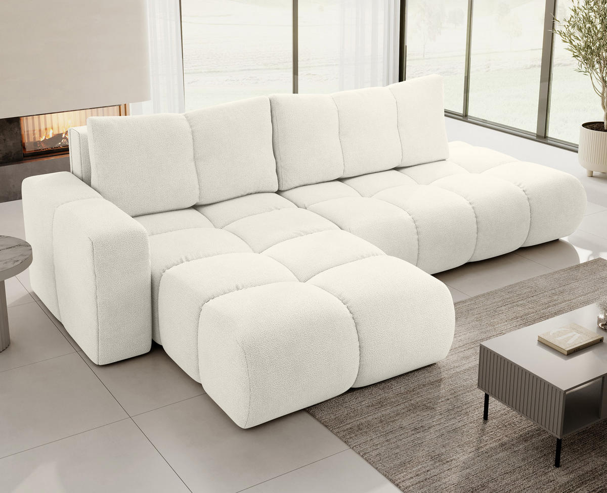ECKSOFA L Form Hosio Cremeweiß 286/177/88 cm Links mit Schlaffunktion - Creme/Schwarz, Kunststoff/Textil (177/286cm) - AX Living