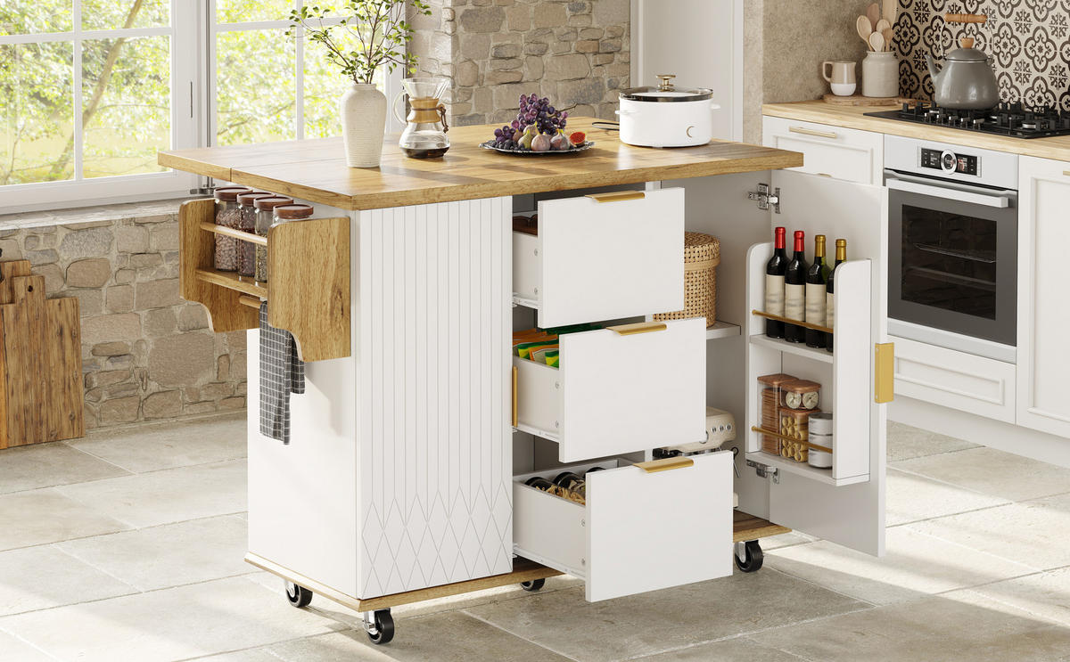 KÜCHENINSEL Weiß-Holzoptik 134/46/88 cm - Weiß, Holzwerkstoff (134/88/46cm) - PANGIVO