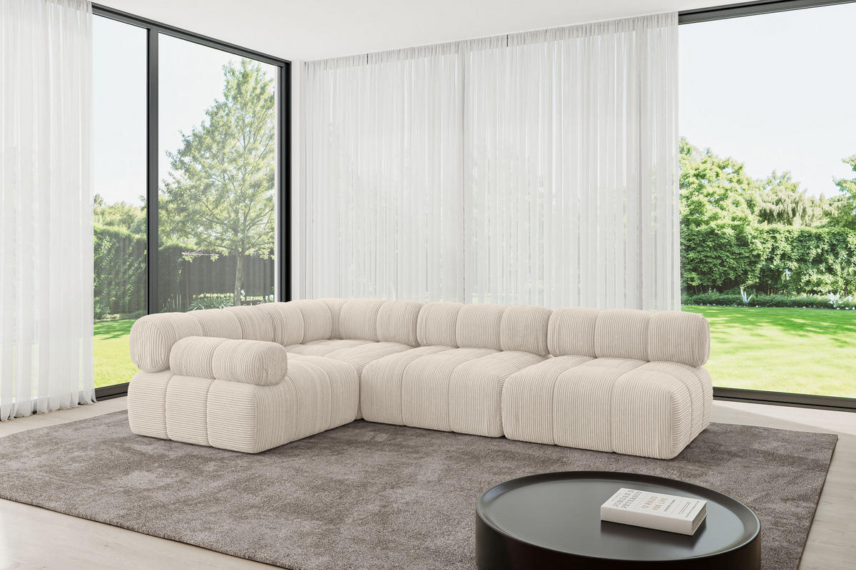 ECKSOFA modulares Sofa Mende-L2 - 285x190x70 cm Beige Cord - Beige, Holzwerkstoff/Textil (285/190cm) - ALTDECOR