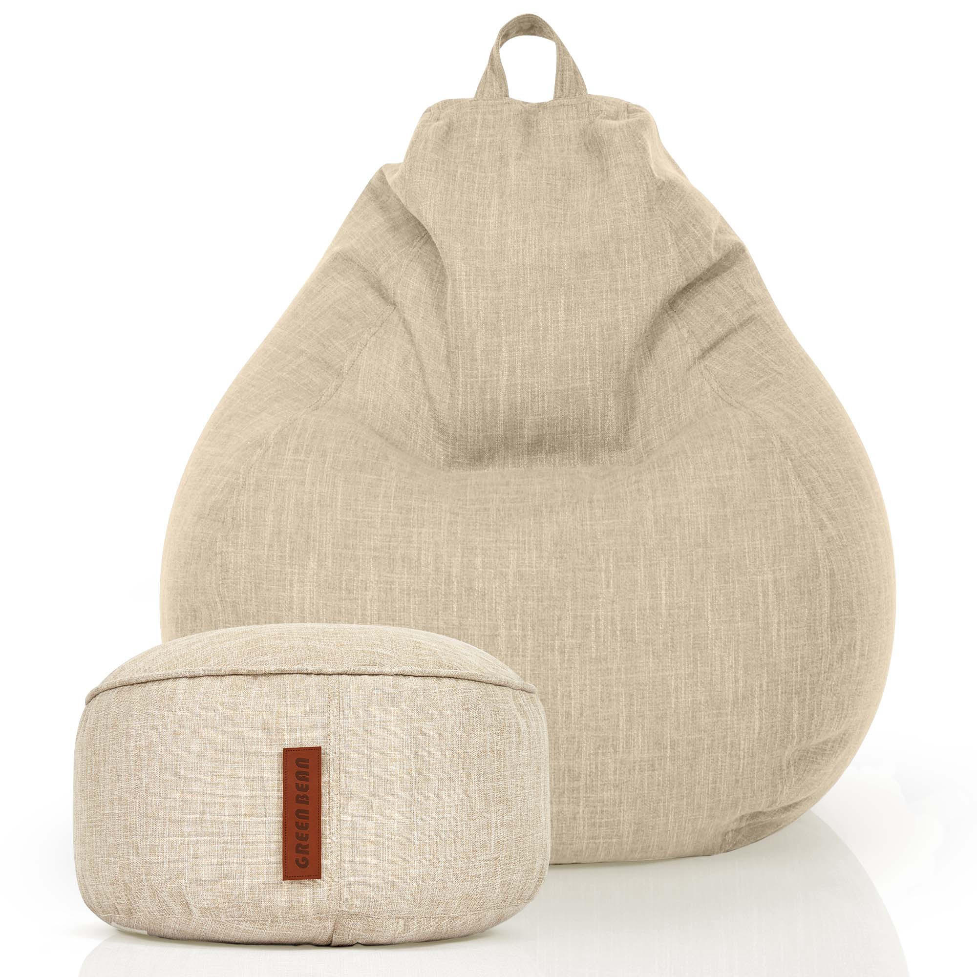 XXL-SITZSACK Indoor "Home Linen“+Hocker - Beige, Textil (100/120/50cm) - Green Bean