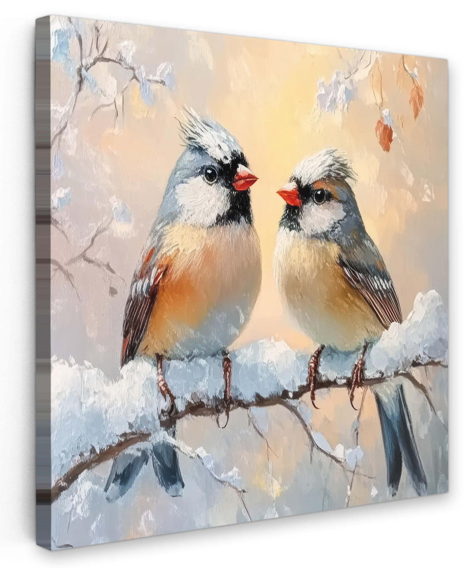 LEINWANDBILD Vögel - Zweig - Winter - Schnee 20x20 cm - Pastellblau, Textil (20/20cm) - MuchoWow