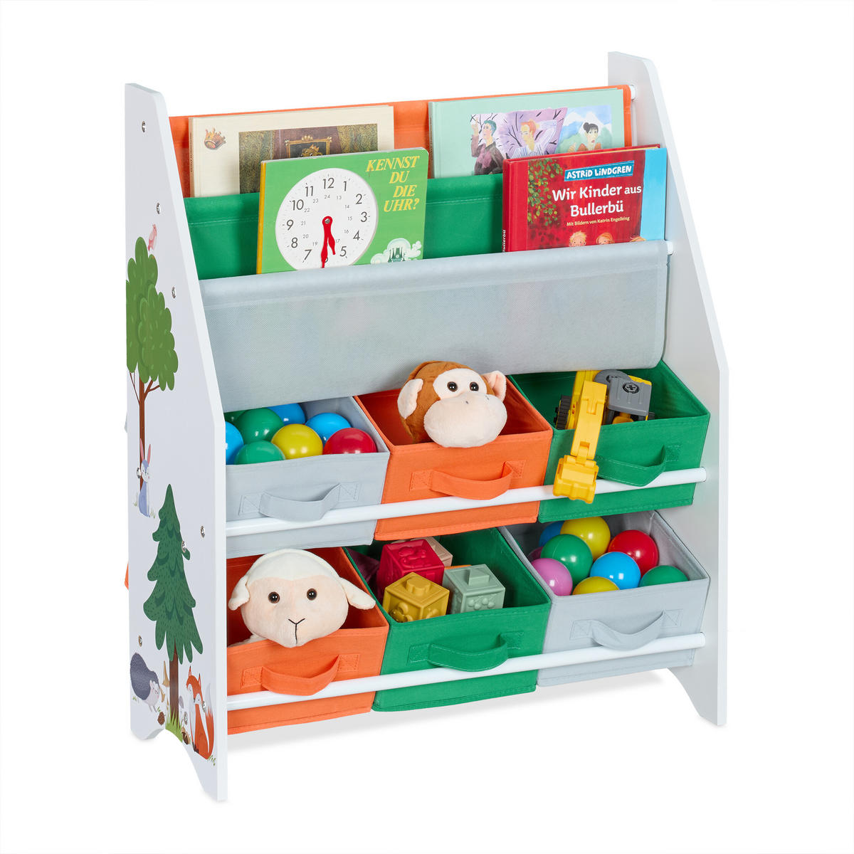 KINDERREGAL - Multicolor, Holzwerkstoff/Textil (62.5/74/31cm) - Relaxdays