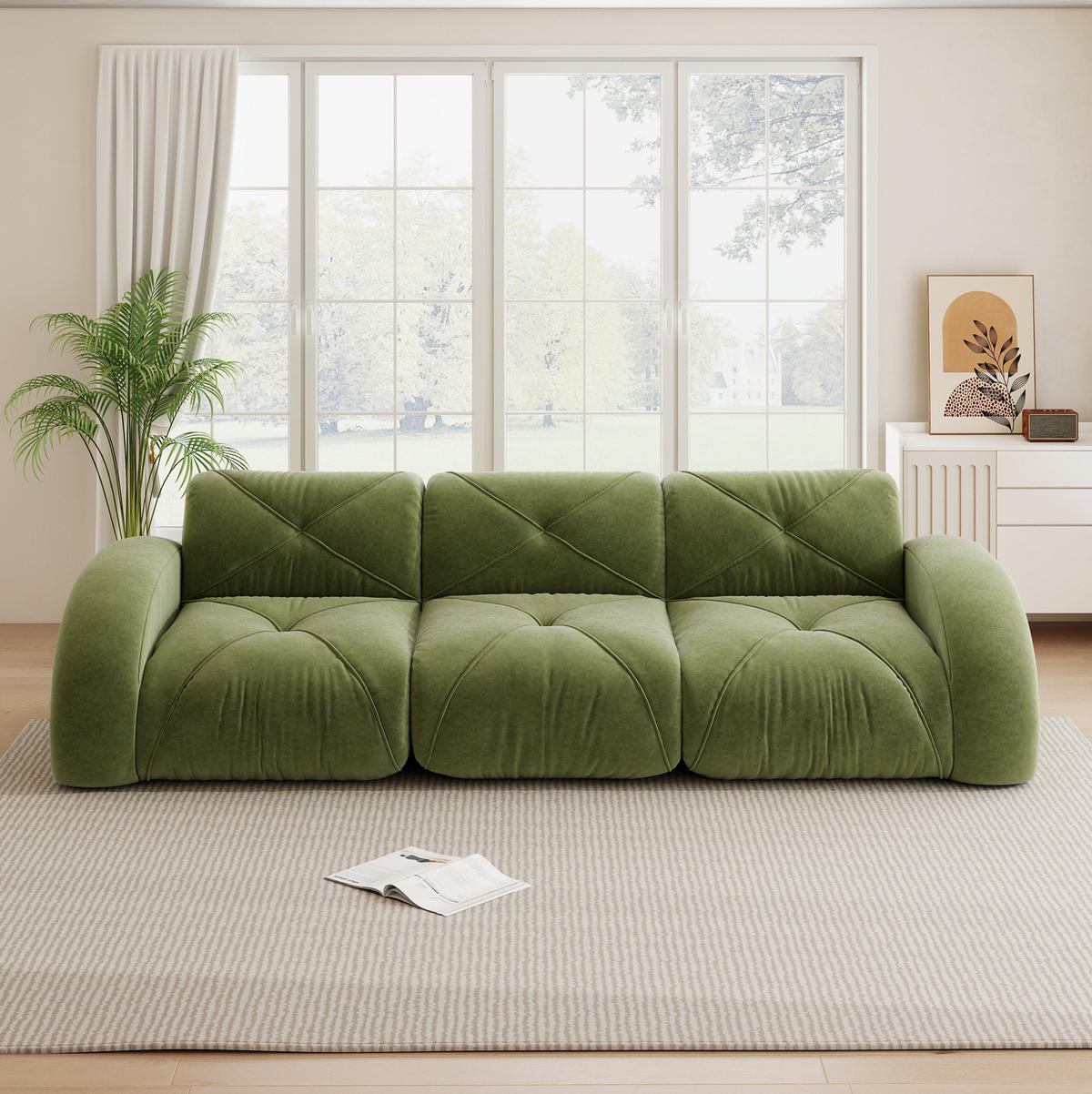 SOFA rahmenlos modular Chenille Grün - Grün, Kunststoff (95/76/281cm) - Meubliv
